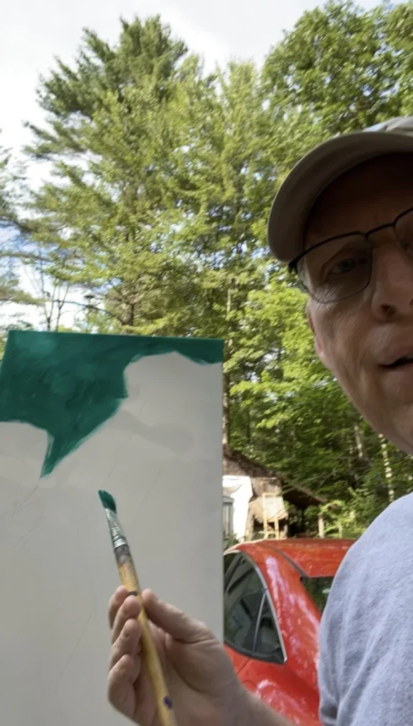 Barney painting in the studio