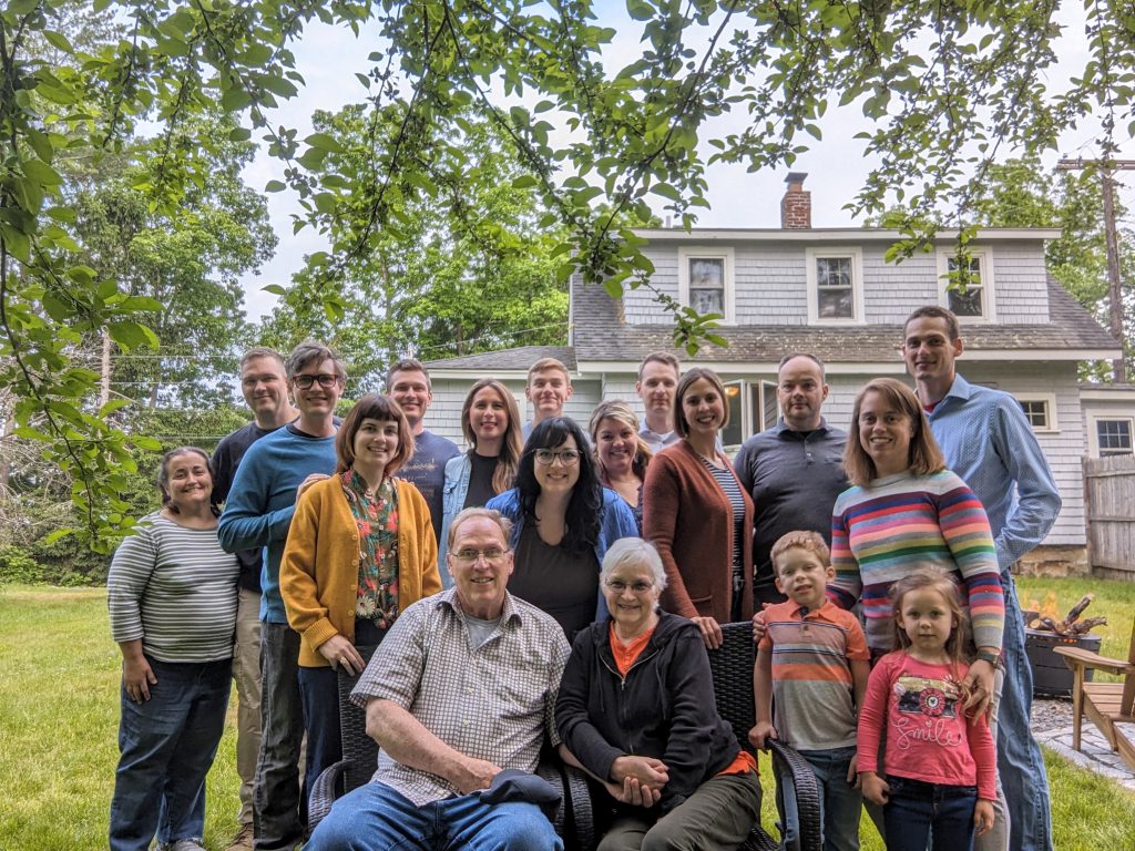 The Cutrer family gathered in the backyard, Buxton